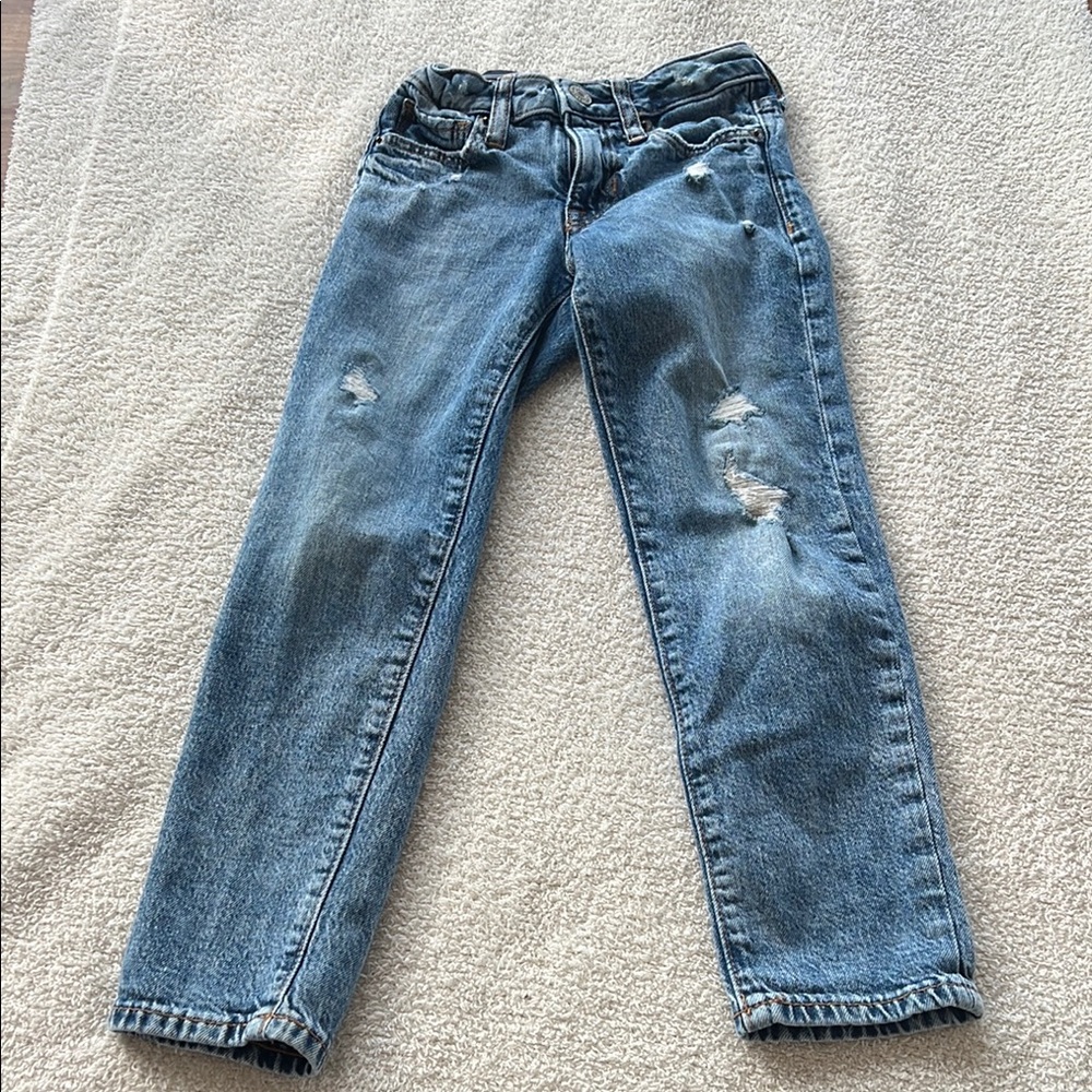 GAP Blue Distressed Straight-Leg Jeans